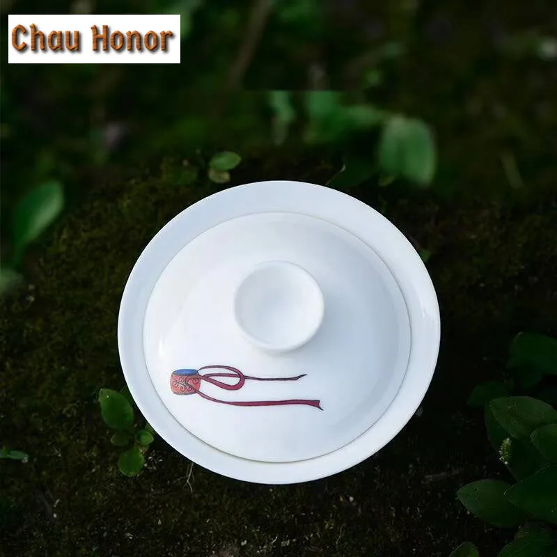 150ml Dunhuang Flying Sky Concert Gaiwan Elegant White Porcelain Tea Brewing Cup Tea Tureen Tea Brewing Cover Bowl Teaware Items