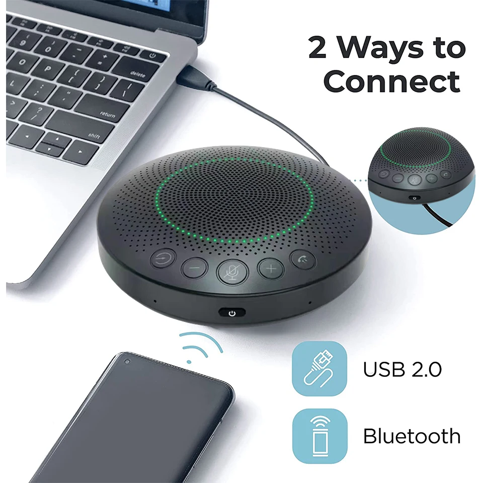 무선 블루투스 연결 USB 전방향 마이크, 화상 회의용 회의 스피커 마이크, 360 도