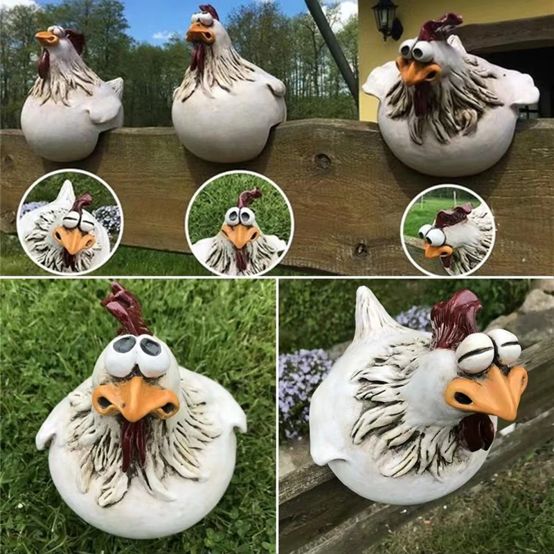 

Funny Chicken Fence Decor Farm Yard Garden Big-eyed Chicken Creative Statues Fences Art Craft Courtyard Housewarming Home Decor
