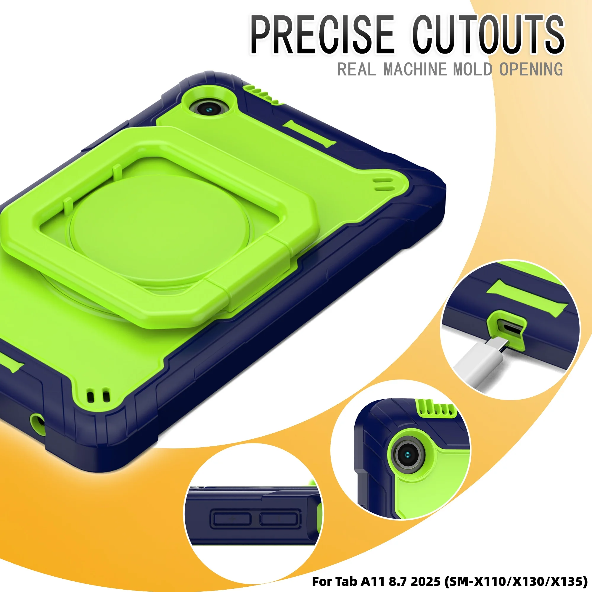 Heavy Duty Shockproof Tablet Case with 360° Rotating Grip, Stable Kickstand, and Shoulder Strap