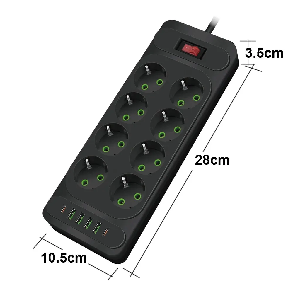 Power Strip EU Plug AC Outlet Multitap Power Strip 2m Extension Cord Electrical Socket Smart USB Home Office Surge Protector Network Filter