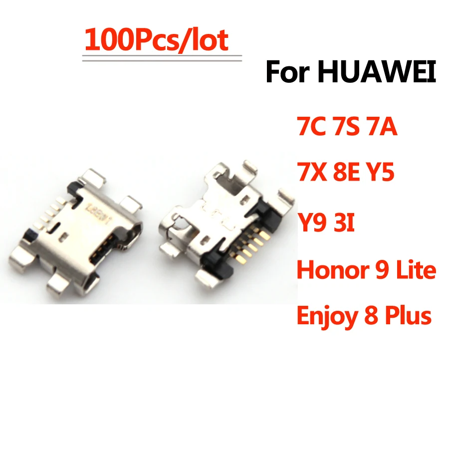 

100pcs Micro USB Jack Charging Socket Port Plug Dock Connector 5pin For HUAWEI 7C 7S 7A 7X 8E HONOR 9 lite Enjoy 8 Plus Y5 Y9 3I