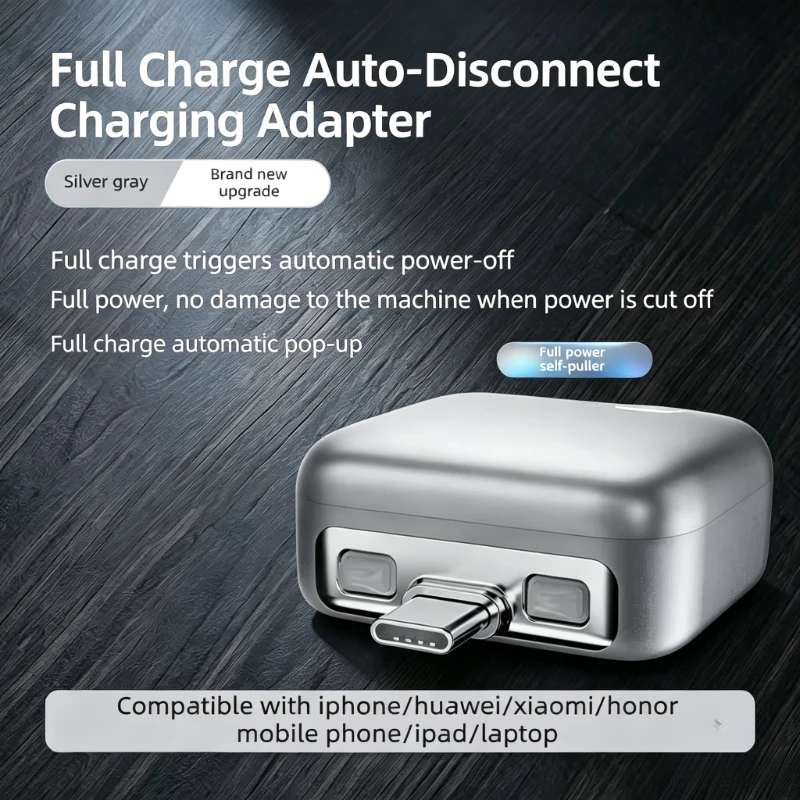 High-Power Auto Pop-Out Charger with Overcharge Protection and USB-C Adapter