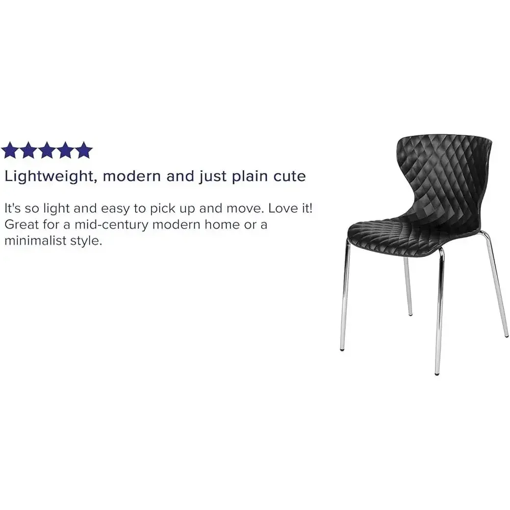 Contemporary Design Black Plastic Stack Chair Ergonomic Contoured Ripple Diamond Pattern Back Stacking Chair Modern Space 5