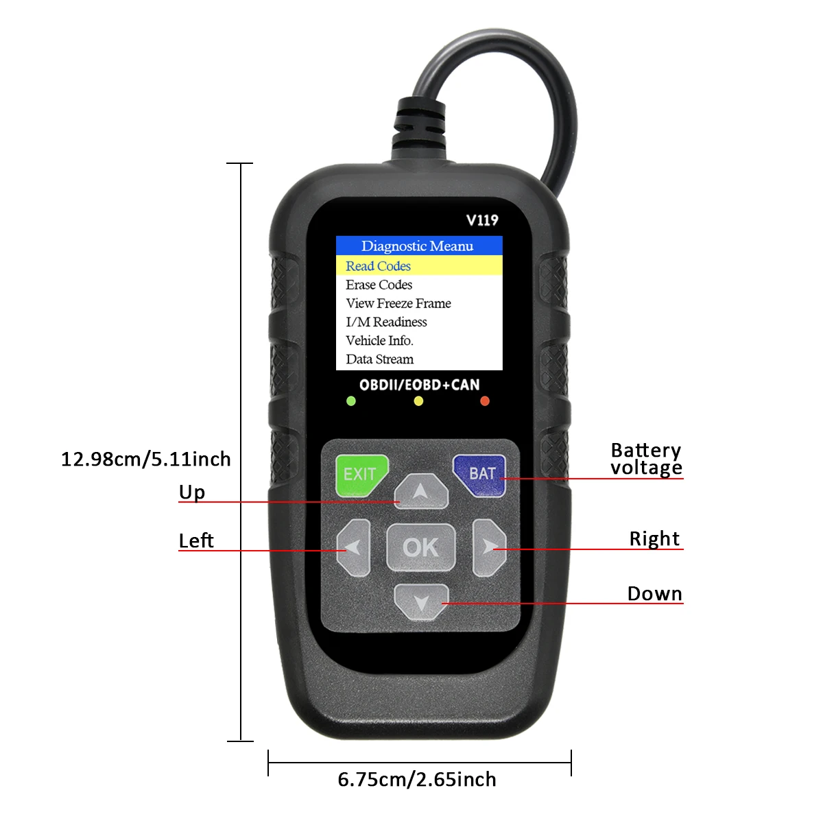 Car OBD2 Scanner Diagnostic Tool Code Reader, Car Voltage Tester Engine Fault Code Scanner, Charging Tester Diagnostic Tool V119 2