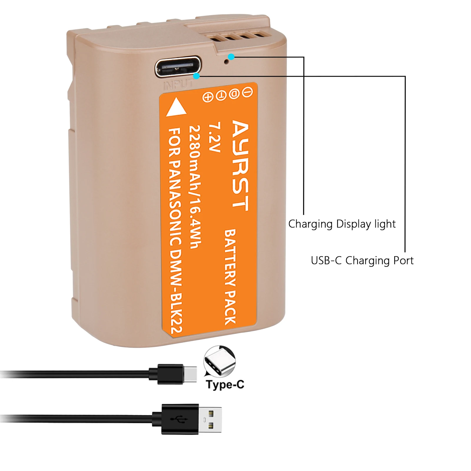 Batteria Agli Ioni Di Litio Dmw-Blk22 Dmw Blk22 Con Porta Di Ricarica Usb-C Per Panasonic Lumix Gh5 Ii Gh6 Dc-S5 Dc-S5 Ii Dc-S5 Iix