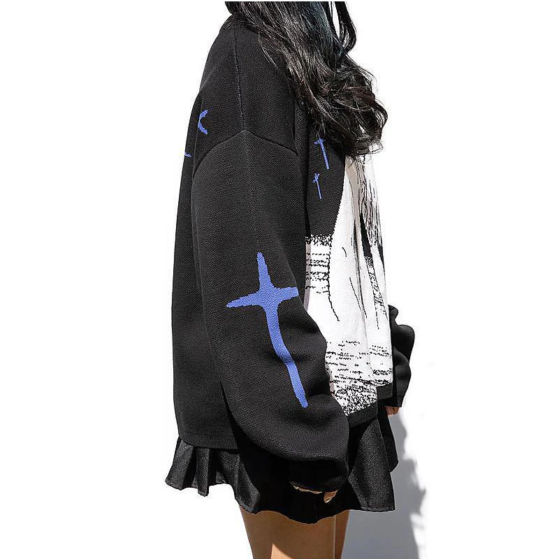 2023 News Trends Kawaii Autumn Winter Crew Neck Sweater Gothic Top High Street Retro Fashion Aesthetic Trend Y2K Clothing 4