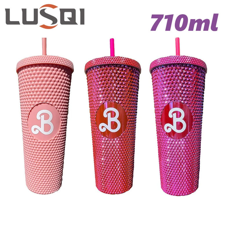 Plastic Cup LUSQI 710ml Plastic Cup With Straw Large Capacity Reusable Creative Durian Pattern Drinking Cup