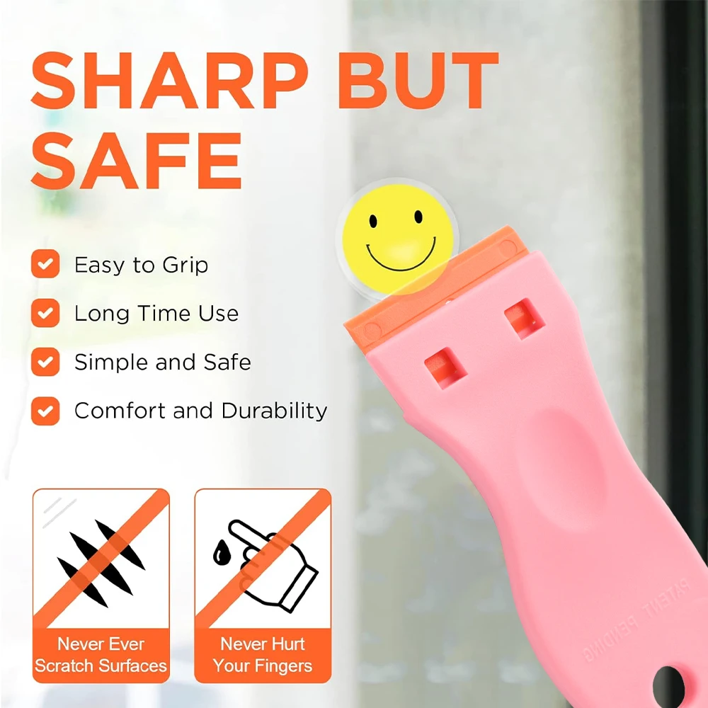 Plastic Razor Scraper With 10pcs Double Edged Plastic Blades Hair Extension Tool for Salon Sticker Label Removal Scraper Tool