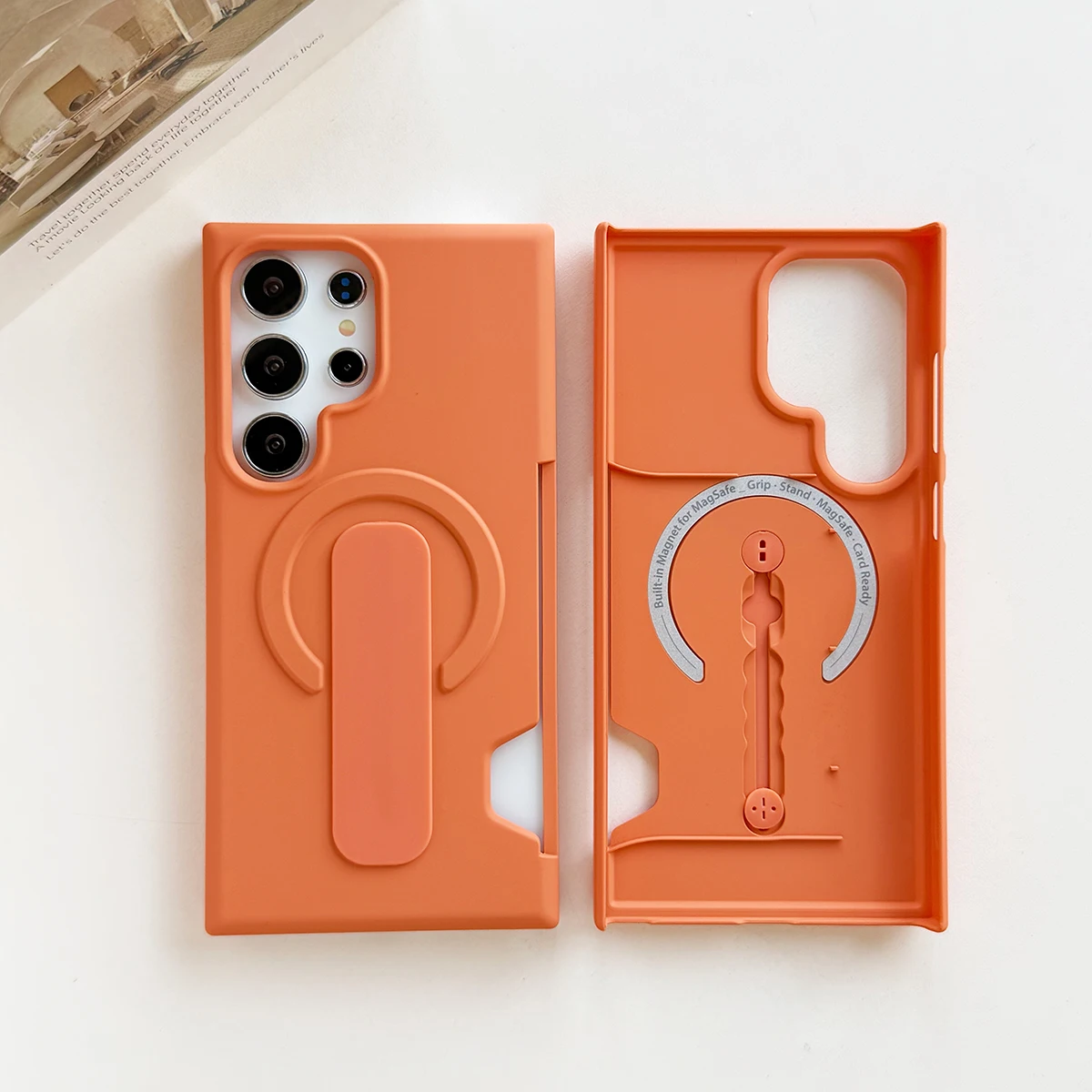 Magnetic Stand Case with Matte Finish and Ring Holder - Magsafe Compatible Cover with Card Pocket Slots