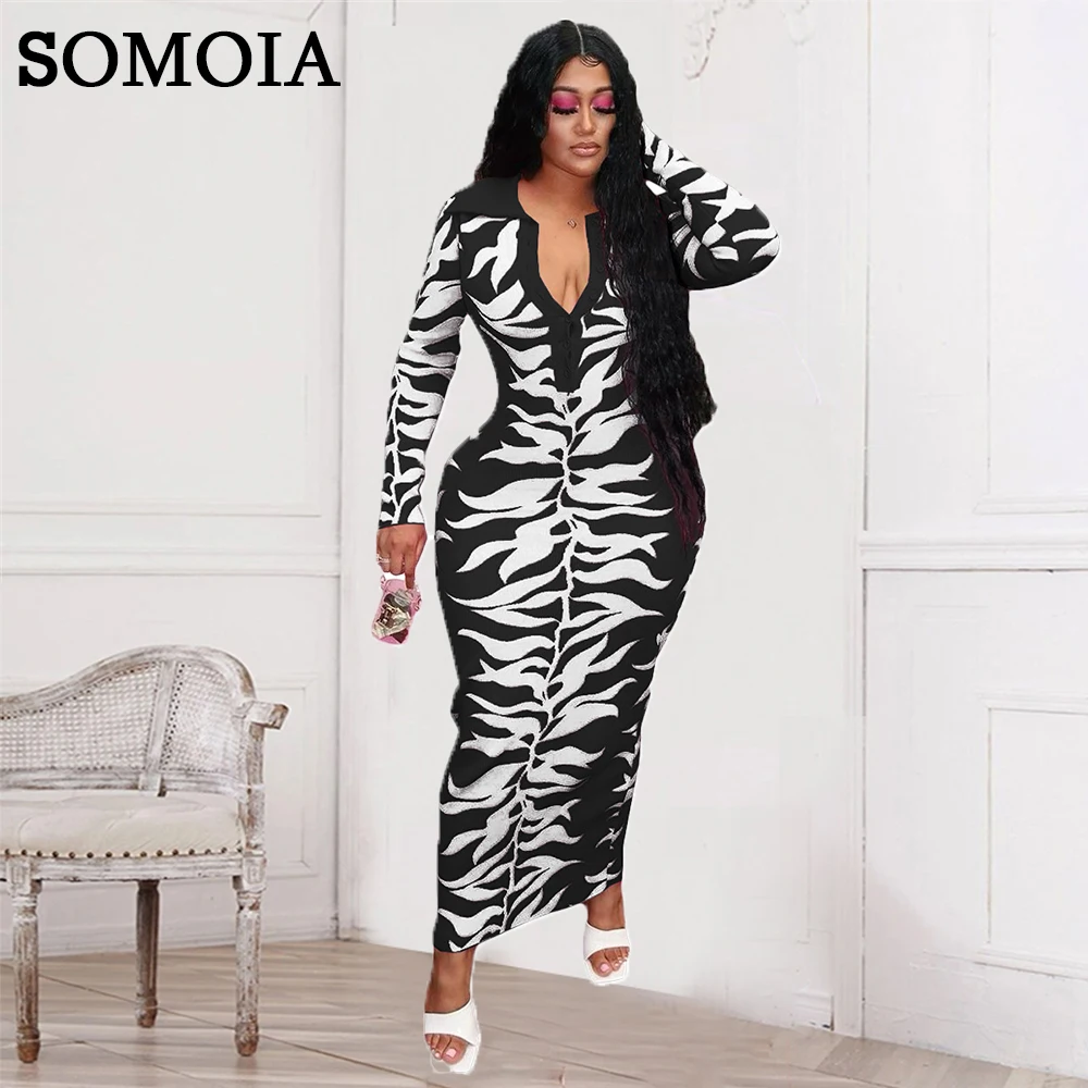 

Plus Size Women Clothing Button Up Lapel Bodycon Dress Long Sleeve Vintage Print Long Dresses Streetwear Wholesale Dropshippinig
