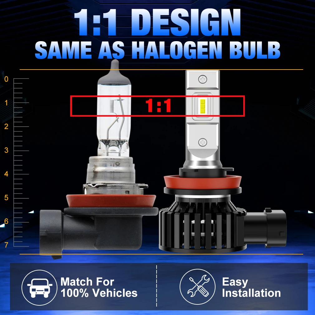 2pcs Super Bright H11 Led Bulbs H7 H8 H16 JP 9005 9006 9012 HB4 HB3 Car Headlight Fog Lights CSP Auto Lamp DC 12V 6500K White