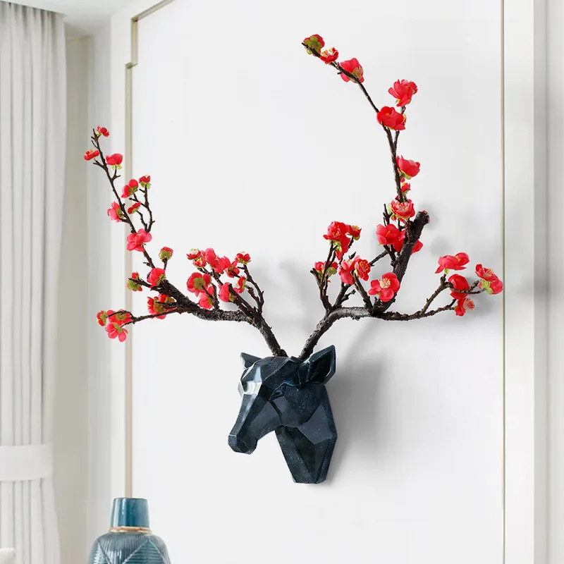 

Resin 3d Deer Hear With Flower Horn Wall Decor Modern Animal Head Livingroom Corridor Decorations Abstract Sculpture Wall Statue