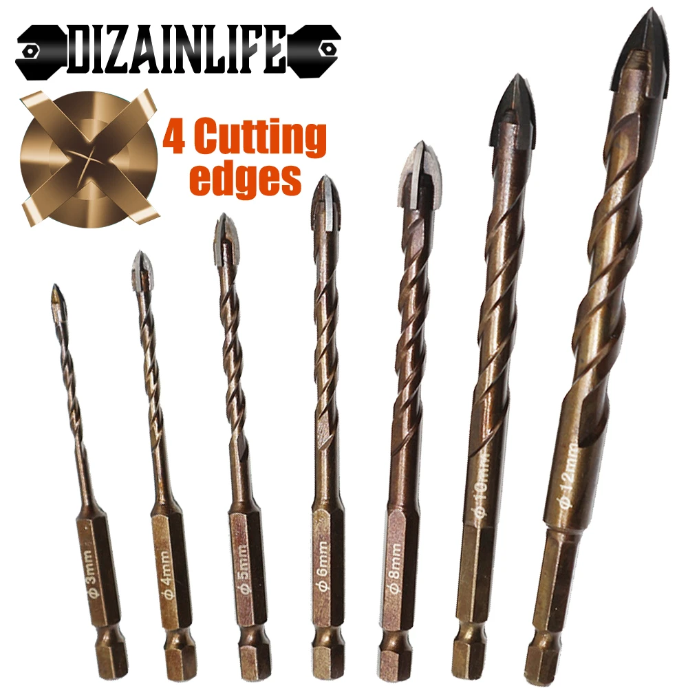 3 12mm Cross Hex Tile Drill Bits Set for Wall Ceramic Glass Concrete