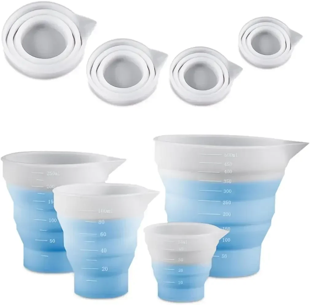 Silicone Resin Measure Cups Graduated Silicone Measuring Collapsible Silicone Measuring Cups for Epoxy Molds