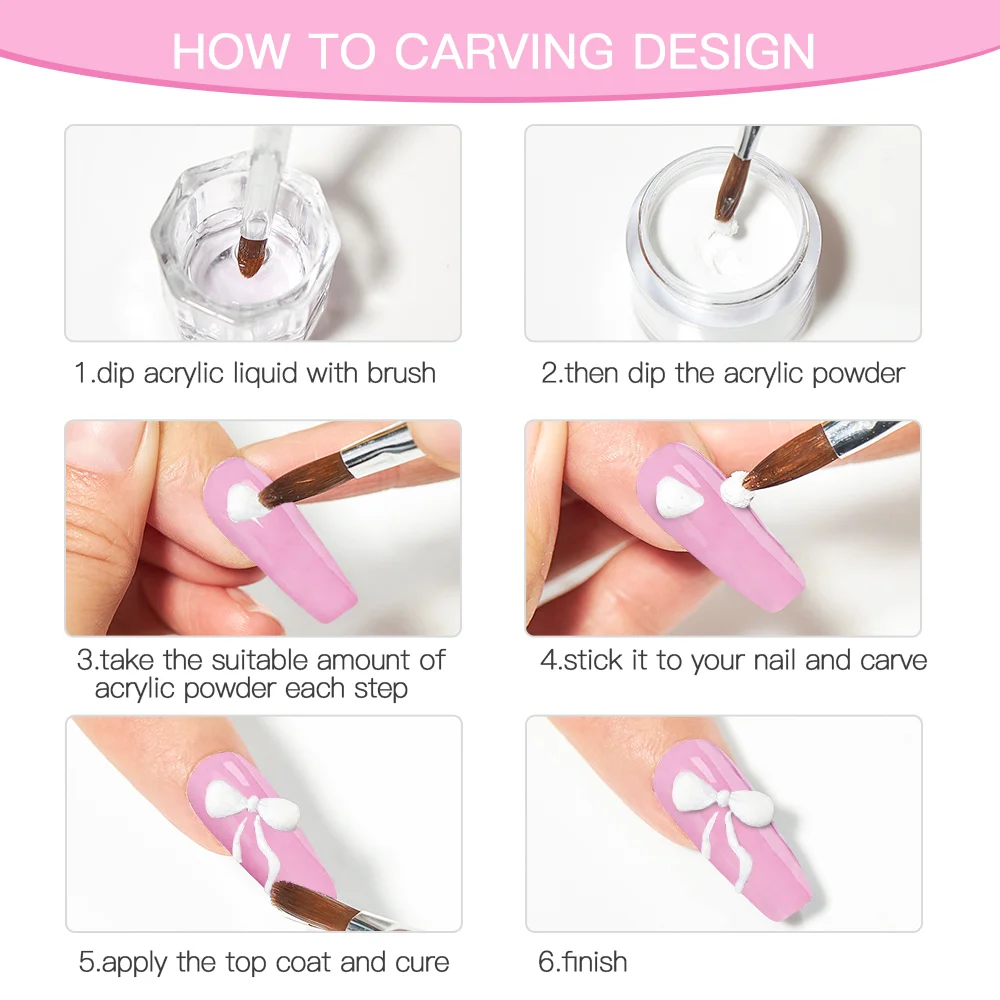 Nail Acrylic Powder and Liquid Monomer Nails Art Decoration For Manicure Set Kit Crystal Nail Glitter 3D Nail Tips Carving Tools 6