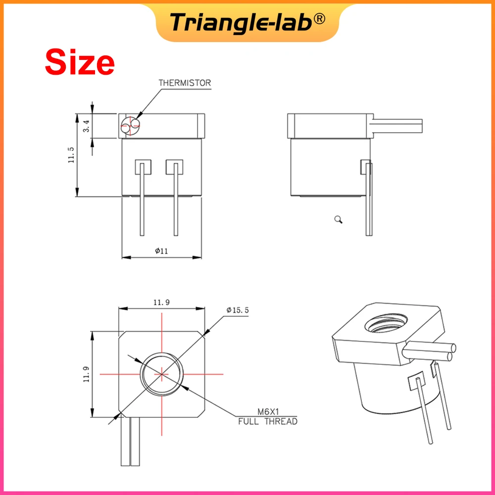 Trianglelab Chc Kit Built-in Ntc 100k B3950 Termistor ou Ender v6 Hotend Cr10 Cr10 Cr6 se Impressora 3d Hotend r - Imagem 2
