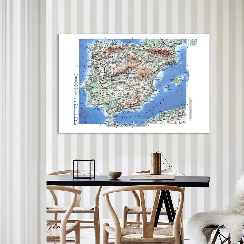 150*100cm Orographic Map of The Spain Detailed Poster Non-woven  Canvas Painting Wall Art Prints School Supplies Home Decoration