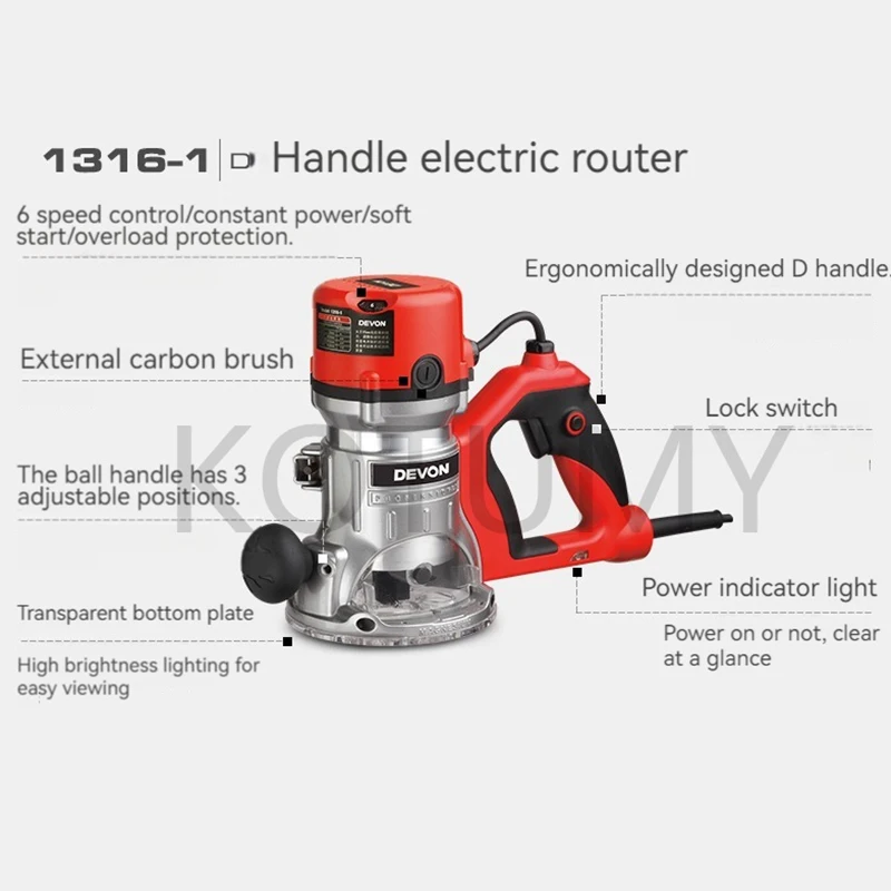 1316-1 Portable Woodworking Engraving Machine Slotting Machine 220V/1300W Trimming DIY Electric Wood Milling Tool