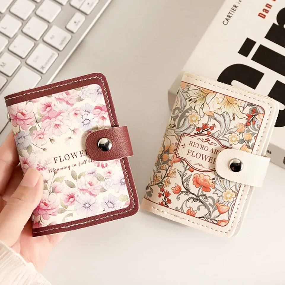 Stylish Mini RFID Blocking PU Leather Card Holder, 20-Slot Business Card Organizer with Pull-Out ID Window for Women 카드 팩 Пакет