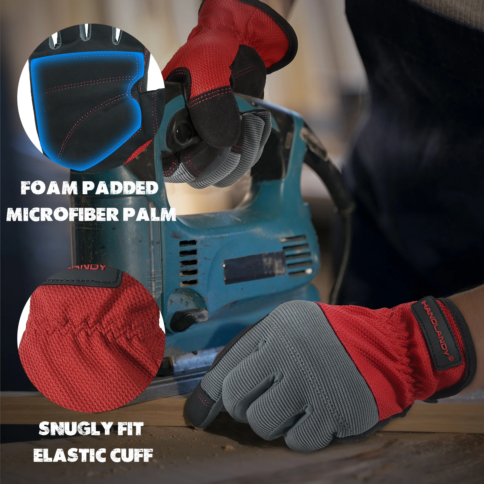 Work Gloves HANDLANDY Flexible Breathable Fit-Padded Knuckles & Palm Touch screen Utility Mechanic Mens Work Gloves