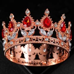 Elegant Crystal Tiara and Crown Cake Topper for Weddings and Birthdays (Rose Gold Red)