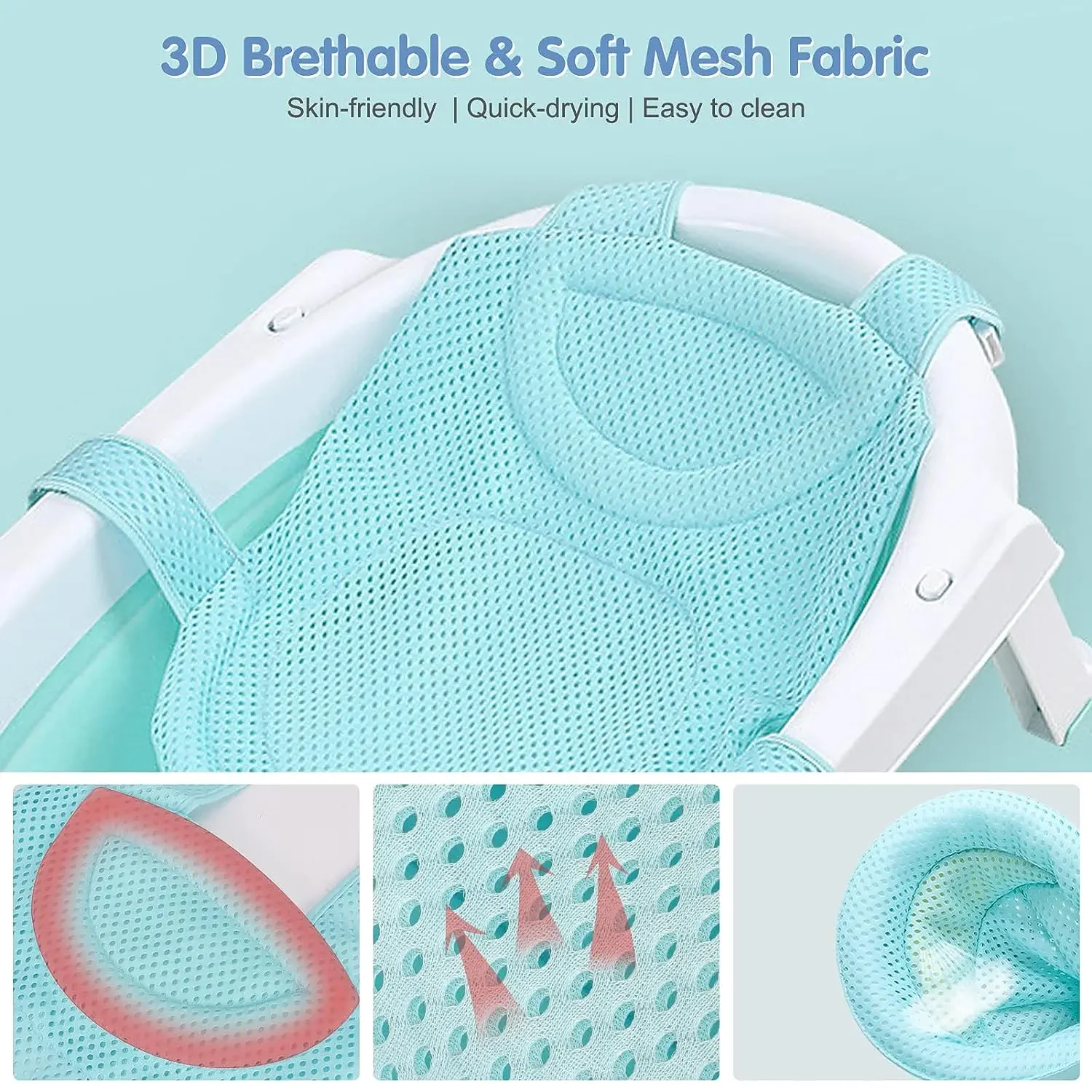 Cuscino per il bagnetto del bambino, tappetino per vasca da bagno per neonato, rete per sostenitore del bagnetto per neonati, cuscino per vasca da bagno per bambini, sedile per vasca da bagno galleggiante antiscivolo - immagine 5