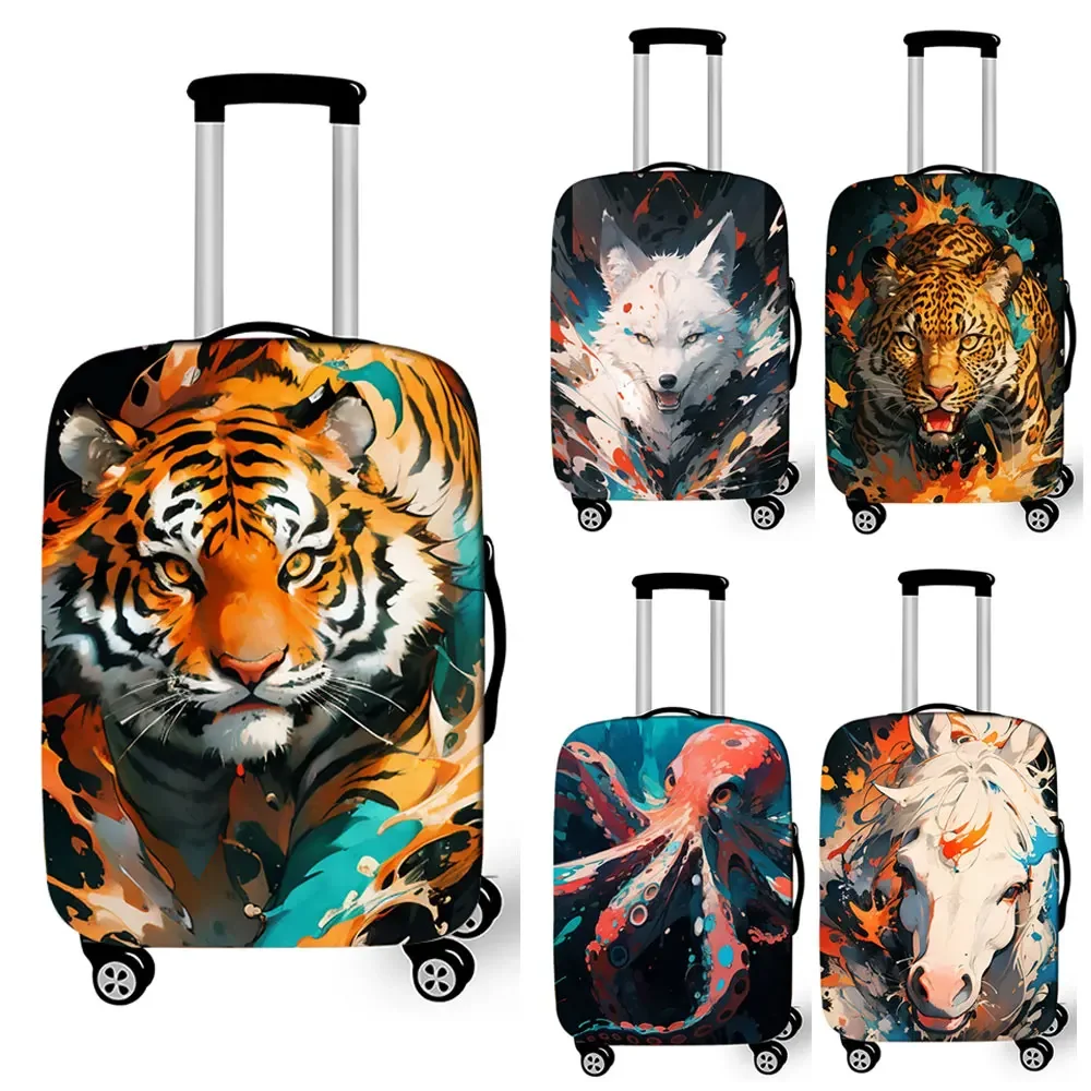 Paint Splatter Tiger Wolf Horse Octopus Luggage Cover for Travel Watercolor Suitcase Protective Cover Elastic Trolley Case
