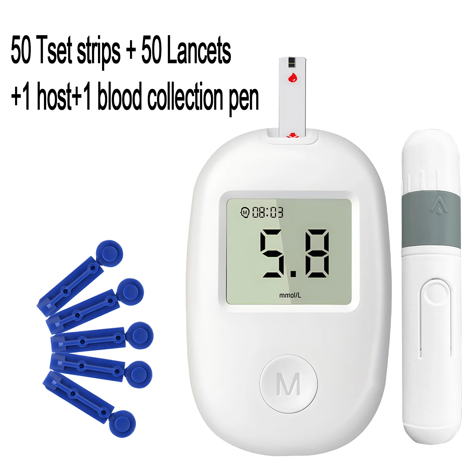 Blood Glucose Meter Kit 50pcs Test Strips Lancets for Diabetes Monitor Digital Glucometer Blood Sugar Meter 1