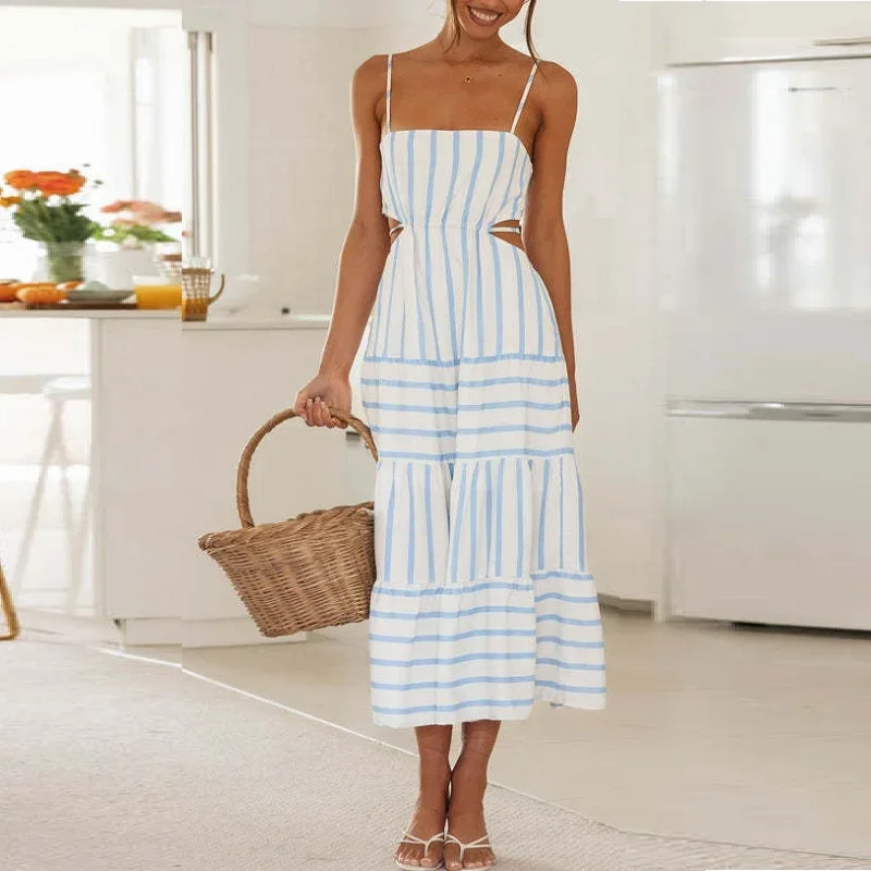 

Sexy Waistless Backless Lace-up Stripe Sling Dresses for Summer Women's Dress 2024 new Skinny Sleeveless Midi Bra Dress Woman