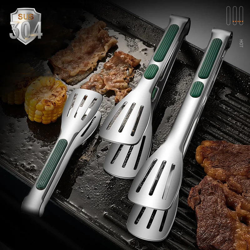

7/9/12inch 304 Stainless Steel Food Clip Silicone Non-slip Handle Bread Tong Party Kitchen Accessories BBQ Grill Steak Food Clip