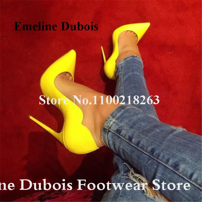 

Patent Leather 12cm Pumps Emeline Dubois Brand Pointed Toe Yellow Pink Shallow Stiletto Heel WeddinDress Shoes Do Dropshipping