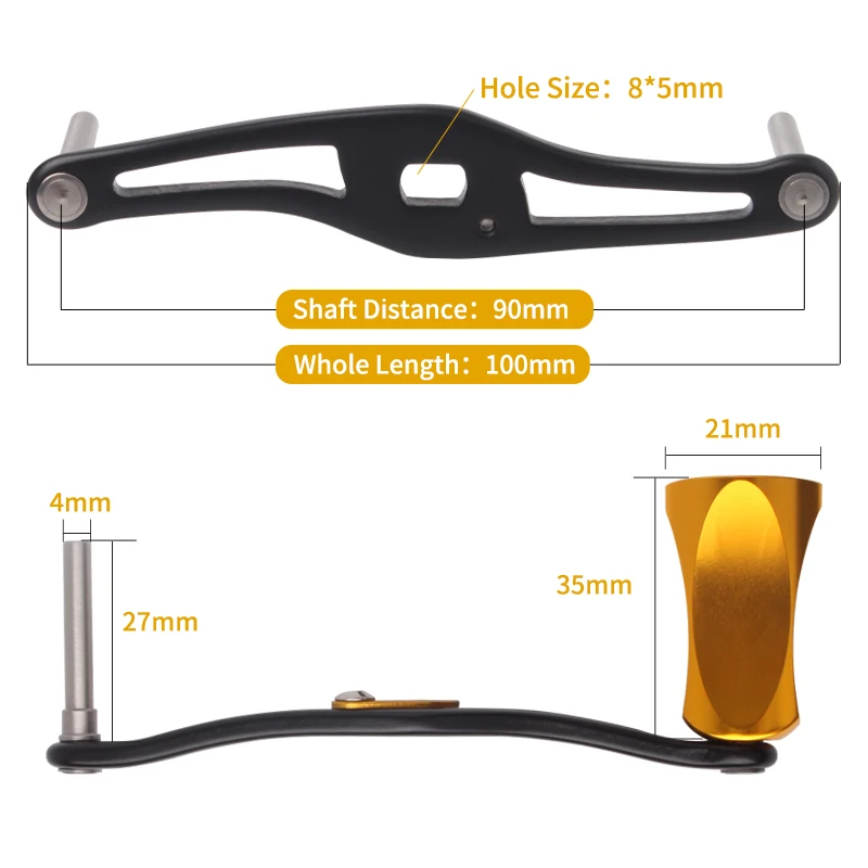 Kawa 1pc Fishing Reel Handle Alloy Aluminum Materails For Dai/Abu/Shima Baitcasting Hole Size 7*4/8*5mm Whole Length 100mm DIY