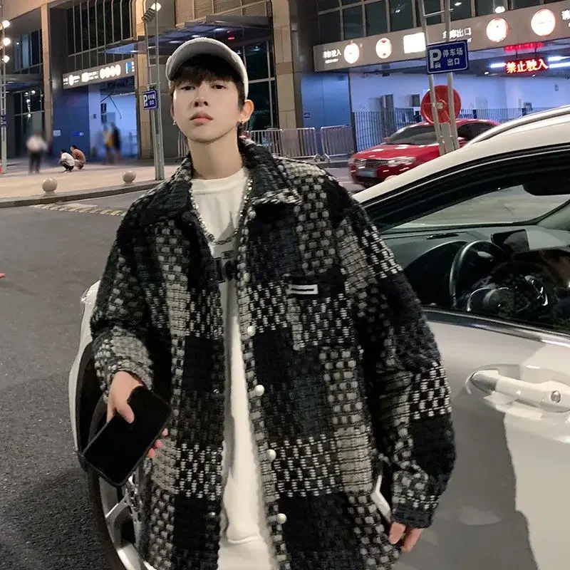 Autumn and Winter New Plaid Jacket Men Loose Loose Korean Style Large Size Leisure Fashion Personality Street Coat Men Clothing