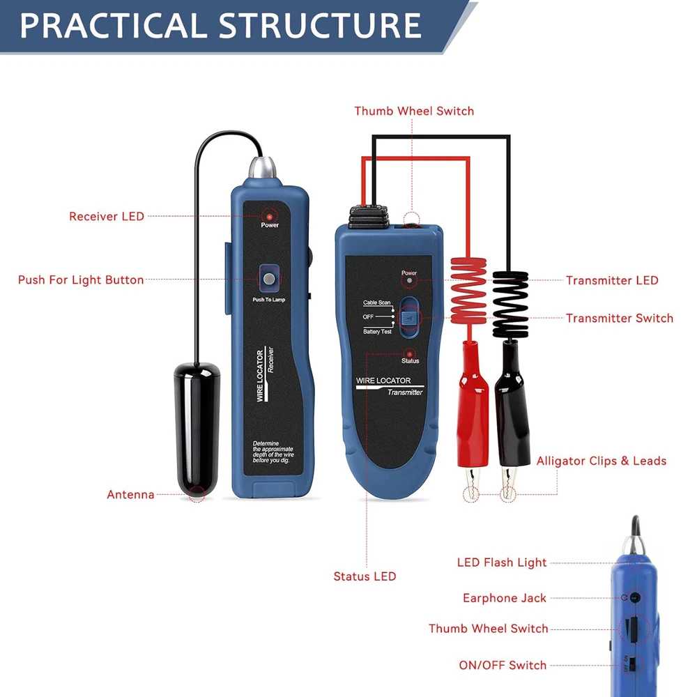 Noyafa Underground Cable tester NF-816L Anti-Interference Cable Tracker Electrical Wire Tracer Cable Locator Network Tools 6