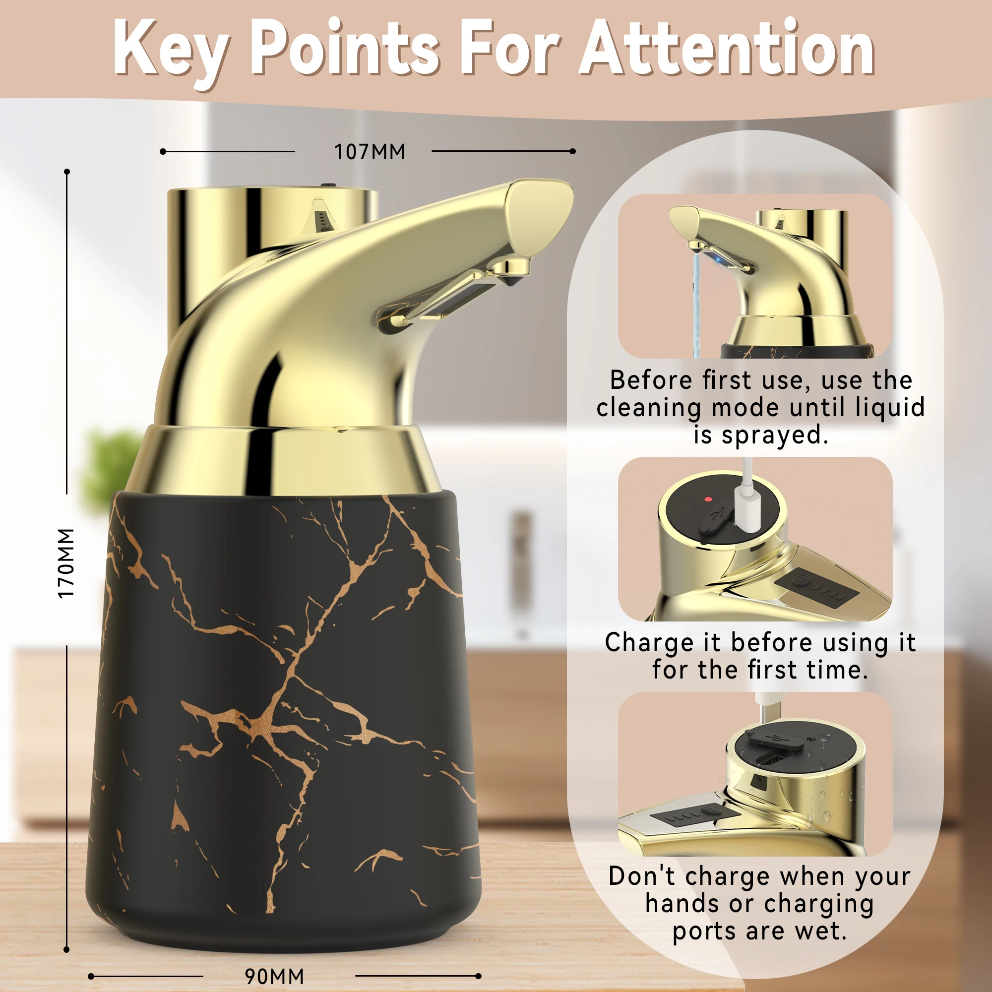 Automatic  Soap Dispenser For Kitchen Bathroom USB Rechargeable 4-speed Adjustable Smart Infrared Hand Sanitizer/Body Wash