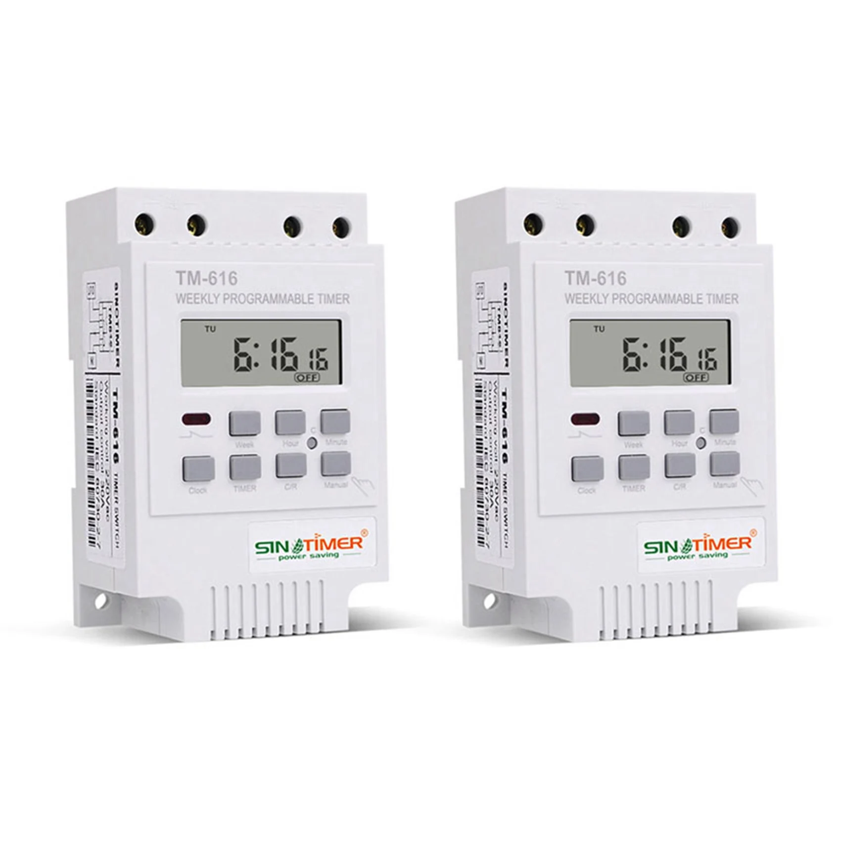 

2X TM616W-2 30A 220V Electronic Weekly Programmable Digital Time Switch Relay Timer Control Timer Din Rail Moun