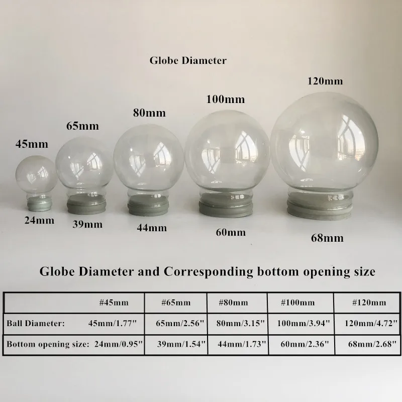 45/65/80100/120 mm Diameter DIY Empty glass snow globes Promotional Gift