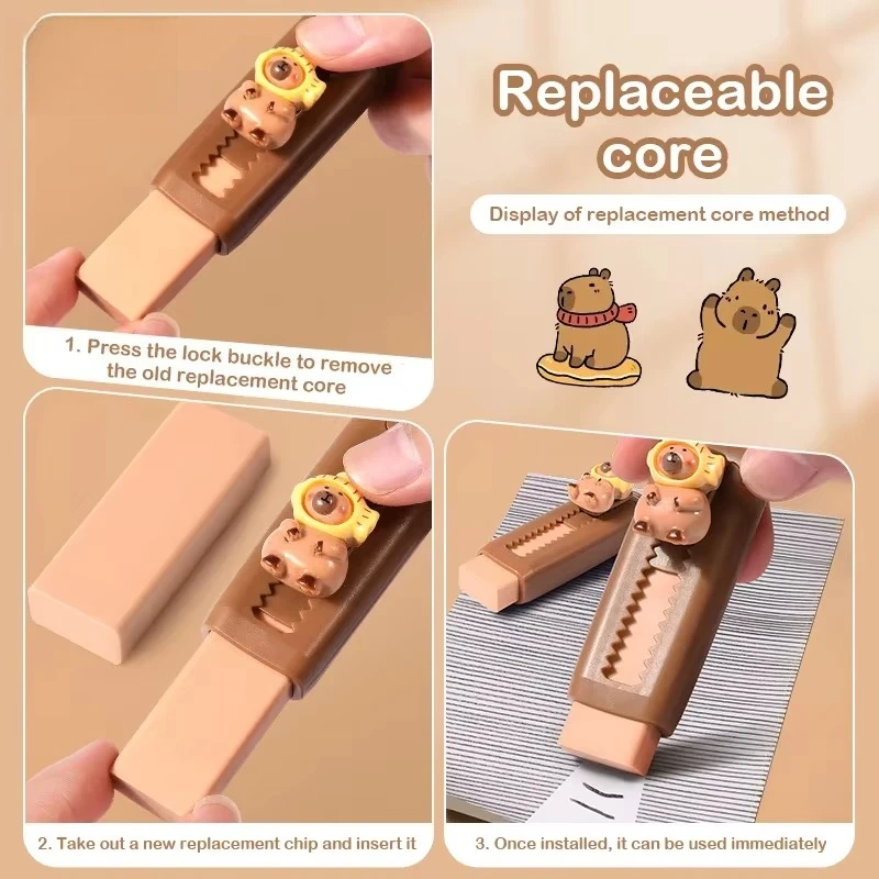 Kawaii Push Pull Capybara Eraser Soft School Supplies Clean Mess Free Stationary Office Student Rubber Eraser For Kids Gift pencil eraser