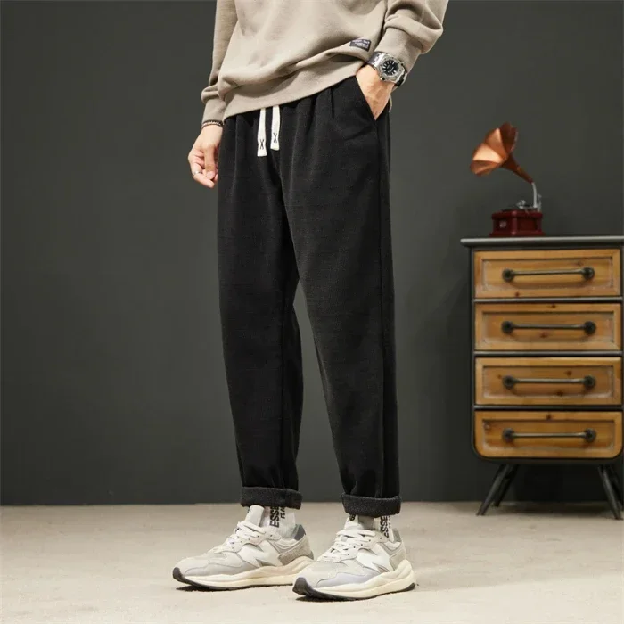 Spring and Autumn Boao Velvet Brand Sports Joggers Loose Straight Leg Casual Ninth Pants Jumpsuit Men Harajuku Cargo Sweatpants