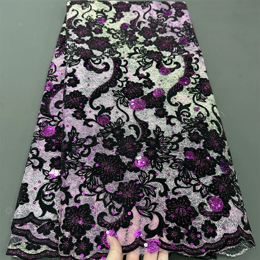 

Сейчас 2024, высококачественная искусственная ткань, вышивка, блестки для платья, для шитья, Свадебный Флокированный гипюр, 5 ярдов