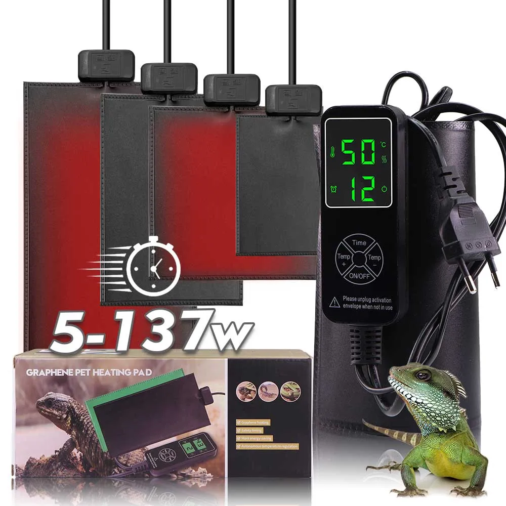 5-137W Upgraded Plants Heating Pad Reptile Heat Mat Timed Adjustable Temperature Controller For Greenhouse Garden Plant Seedling