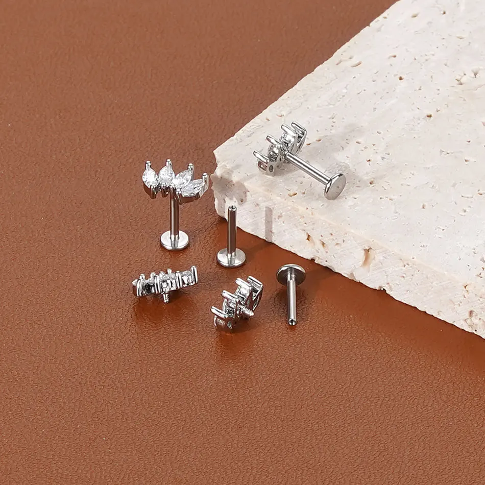 1/5PCS Stahl 16G Cluster Marquise CZ Tragus Helix Stud Conch Lobe Rook Knorpel Blatt Flache Rückseite Labret Ohrstecker Schmuck – Detail 12