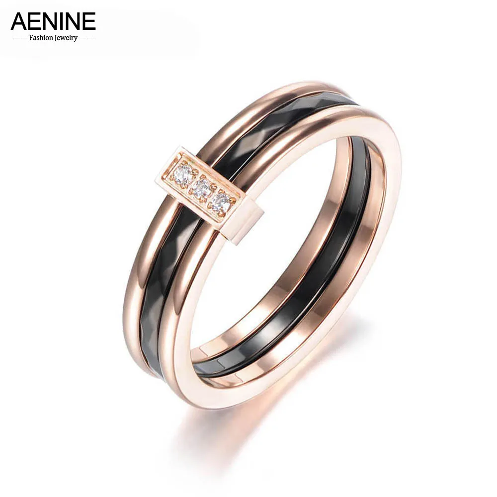 Mosaic CZ Crystal Rose Gold Color Engagement Rings Jewelry Stainless Steel Wedding Rings Women Anneau AR18001
