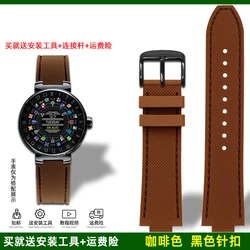 Elegant Leather and Rubber Hybrid Watchband - 21mmx12mm (Brown - black A)