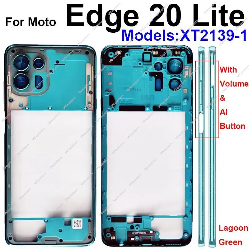 Motorola Moto Edge 20 Lite 용 중간 하우징 LCD 전면 프레임 볼륨 버튼 플렉스 케이블이있는 전면 중간 프레임 커버 베젤