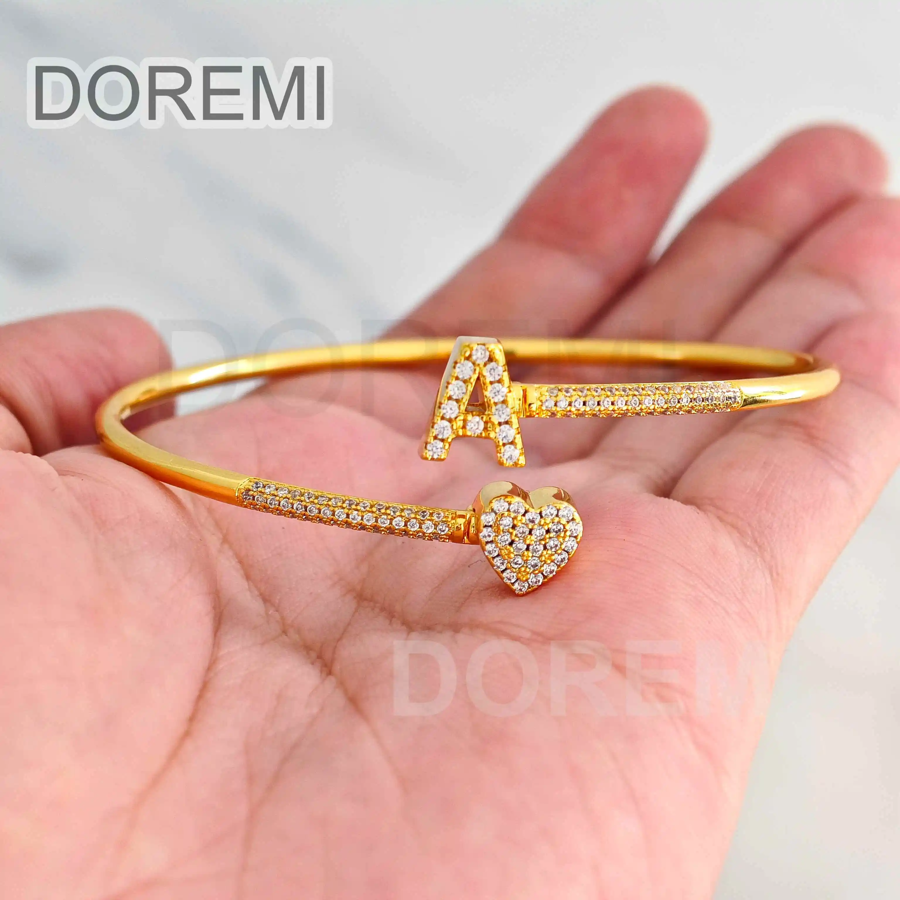 DOREMI Birthstone Charms Heart Staggered Bangles Women Crystal Custom Initial Letter Bracelet Bangles