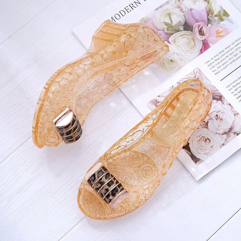 Neue transparente 4 cm Absatz-Sandalen für Damen, Sommer-Jelly-Schuhe, Slip-On-Sandalen, Prinzessinnen-Schuhe, Damen-Klarsandalen – Detail 21