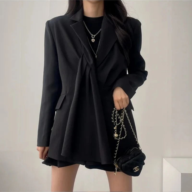 Chic Korean version autumn winter new niche irregular fashion retro design sense temperament lapel fashion casual suit jacket