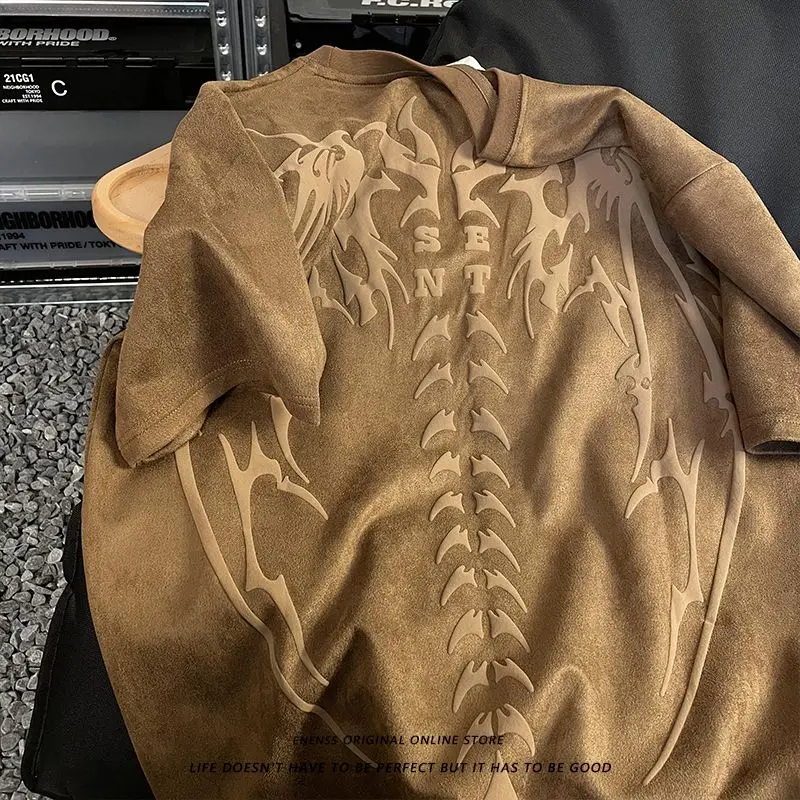 

Y2k Top Retro Skull Wings Print Suede 2023 New Short Sleeved T Shirt Mens Loose Couple All Match Trendy T-shirt Street Style Hot